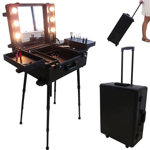 Valise studio make up trolley, Table de maquillage Ampoules, Noire